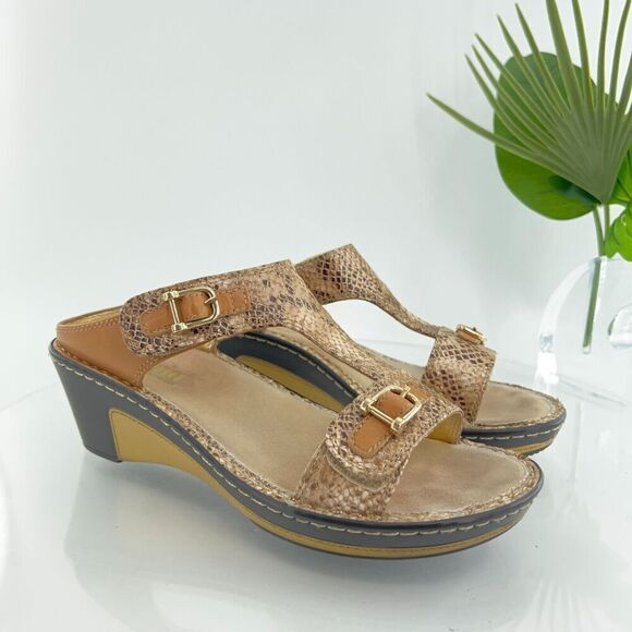 Alegria Womens Lara Sandal Size 40 10  Brown Leather Comfort Slide Adjustable - Picture 1 of 14